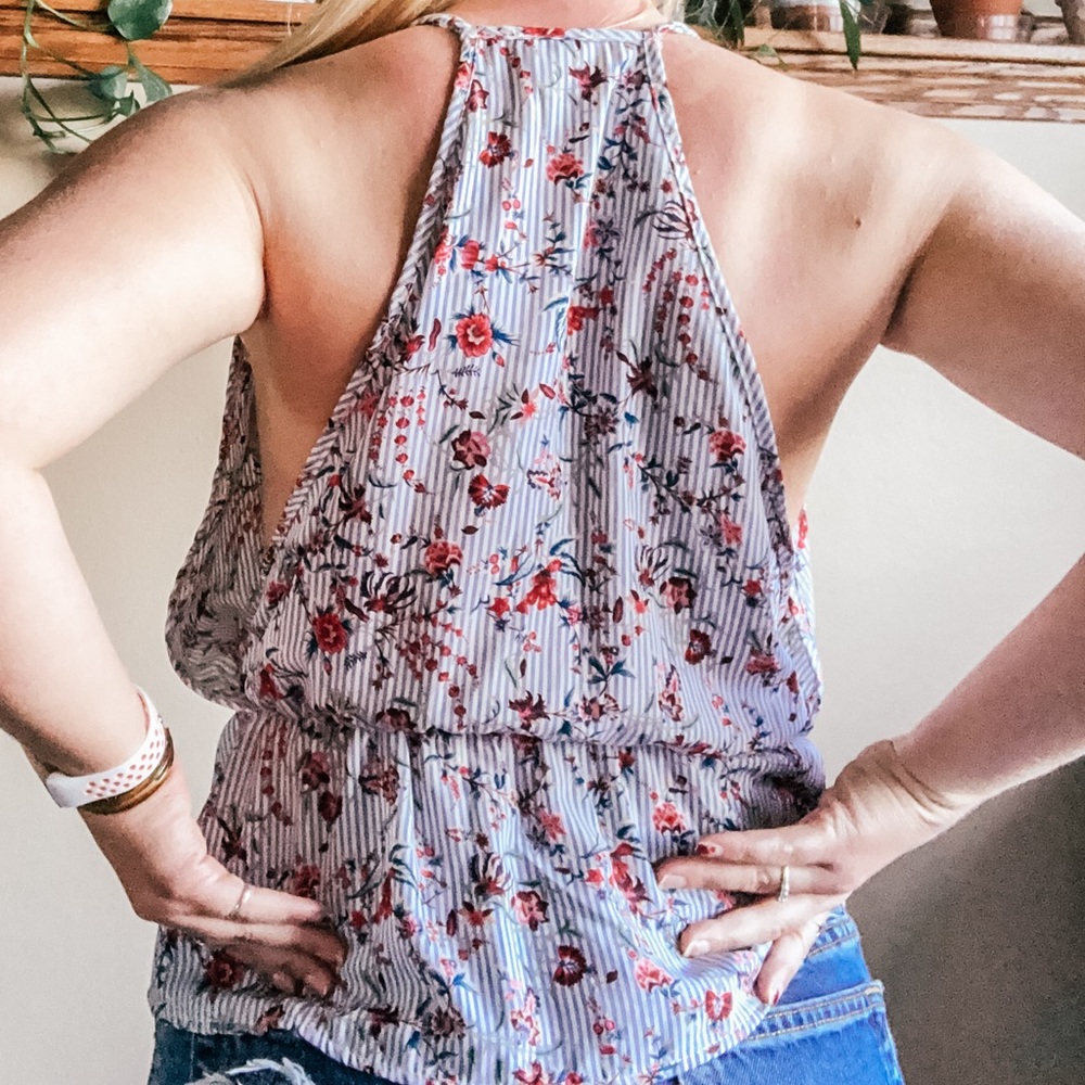 Buckle floral/striped peplum blouse - Picture 3 of 4